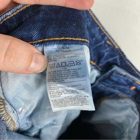 Old Navy Distressed Raw Hem High Rise O.G. Straight Denim Blue Jeans 12 Tall - Picture 3 of 5